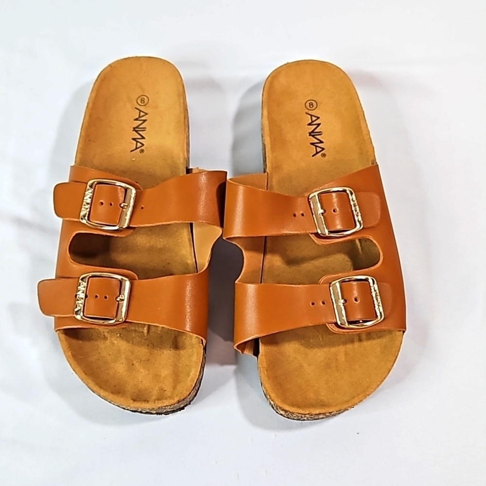 Anna Glory Brown Double Buckle Slide Women's  Sandals Size 8